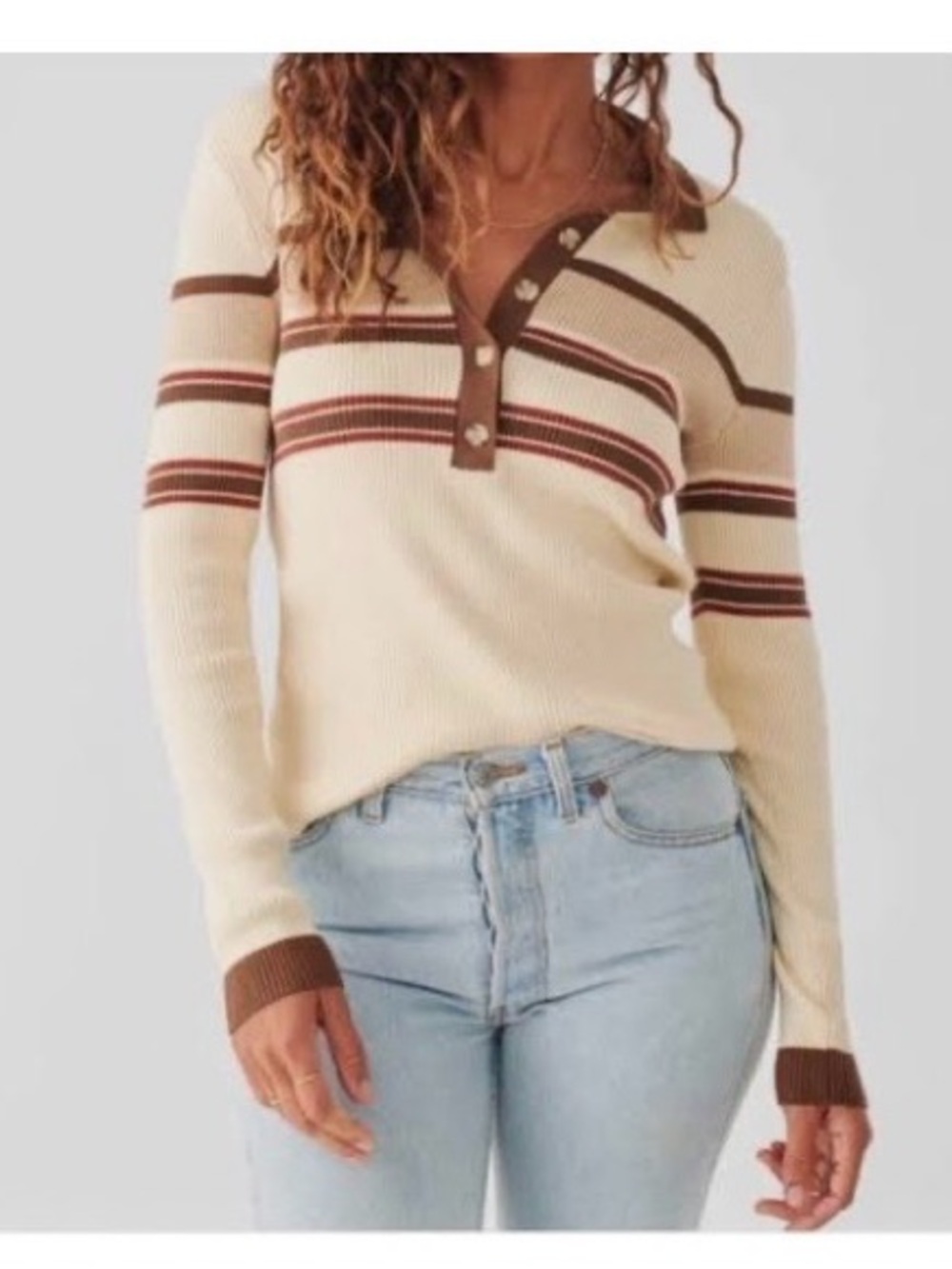 Faherty Mikki Ribbed Polo Cotton Cashmere Sweater, XL Retro Fall Stripe